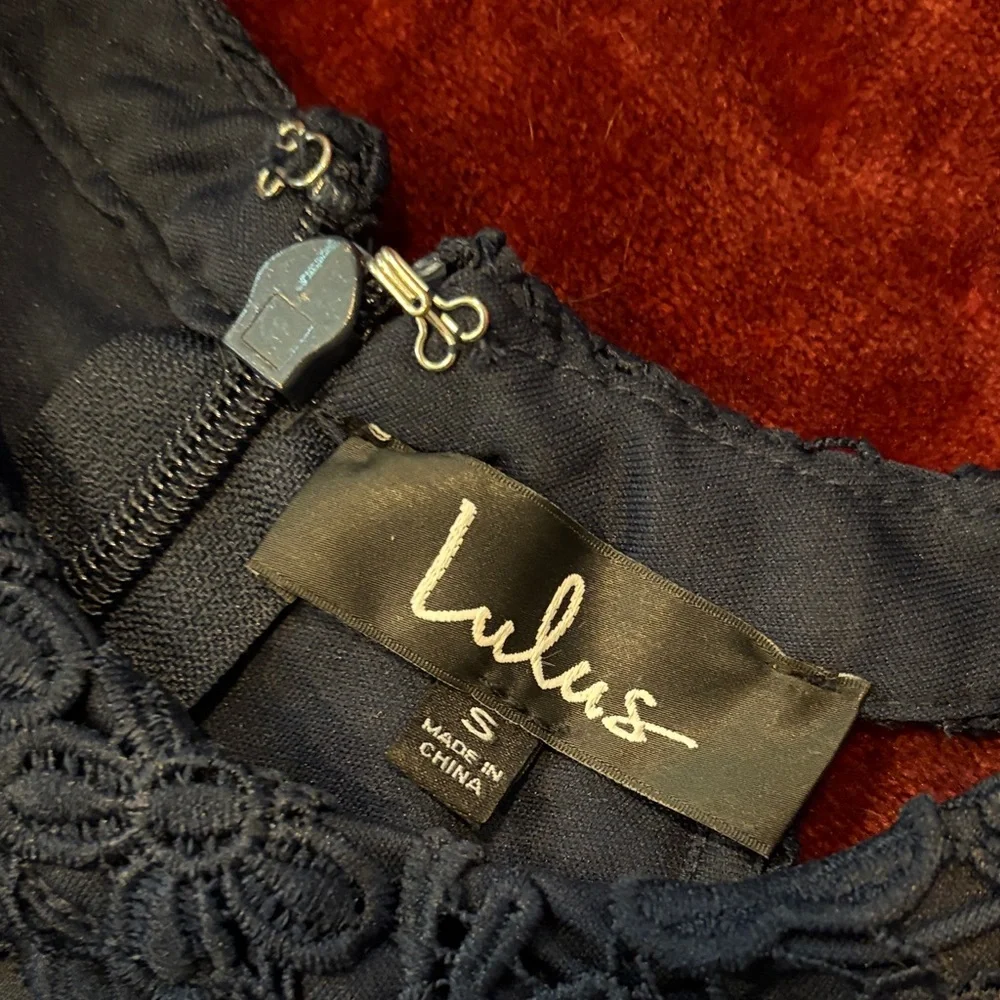 Lulu's Midnight Blue Floral Lace Mini Dress - Picture 3 of 4